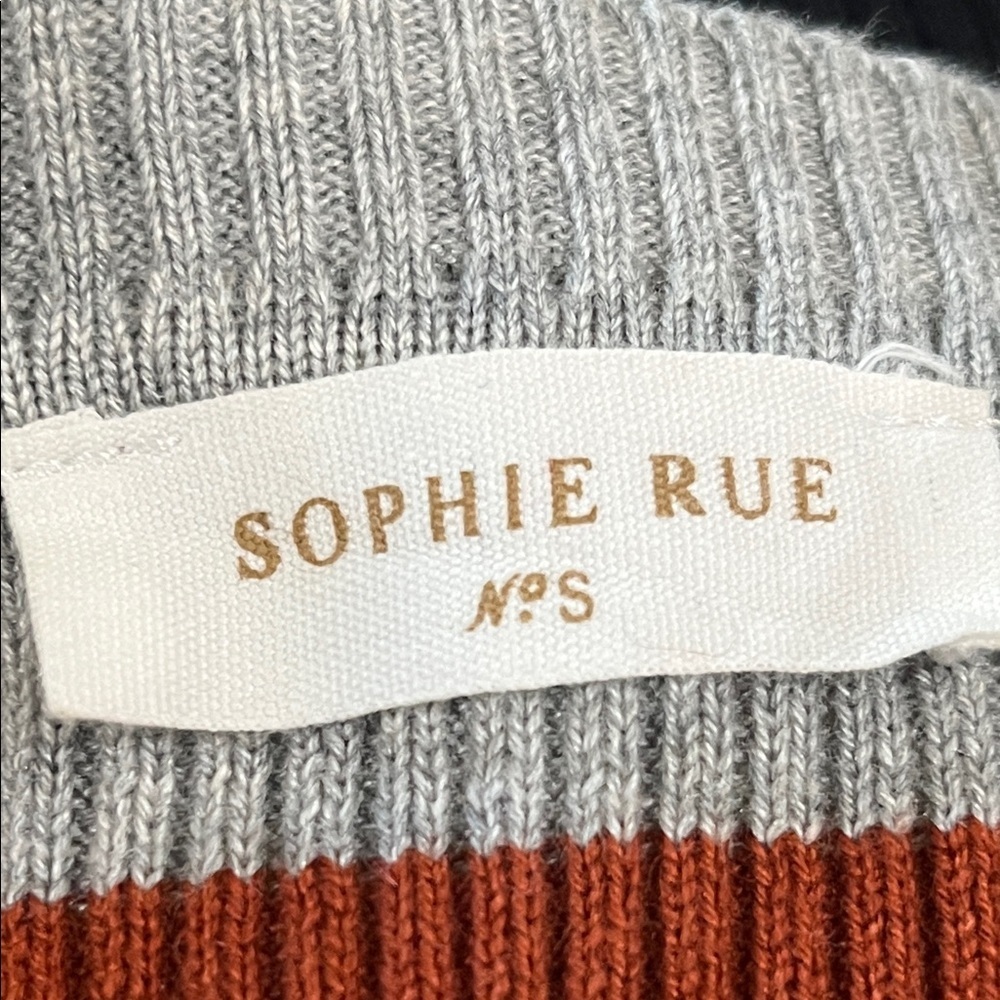 Sophie Rue PATCH POCKET STRIPE Ribbed Colorblock Sweater - Gray & Rust SIZE S - Picture 10 of 12